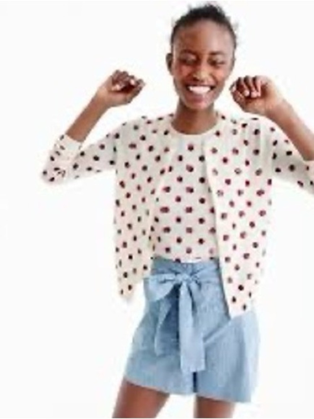 J. Crew 100% Merino Wool Polka Dot Sequin Tippi Cardigan Red Cream Large - Picture 9 of 10